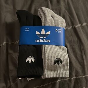 Adidas Black and Gray Crew Socks 6-Pack